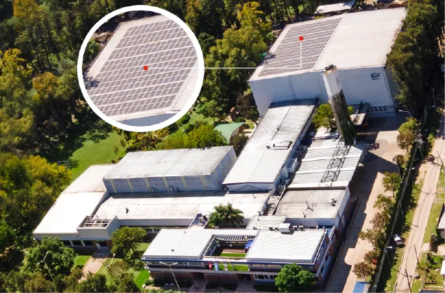 Aerial view of the plant with solar panels